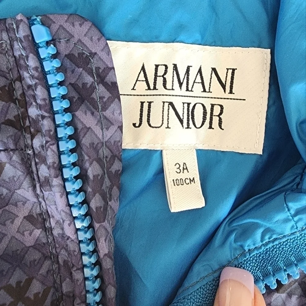 Armani Junior Blouson Nylon Hoodied Jacket Navy Blue Kids Sz 3t.